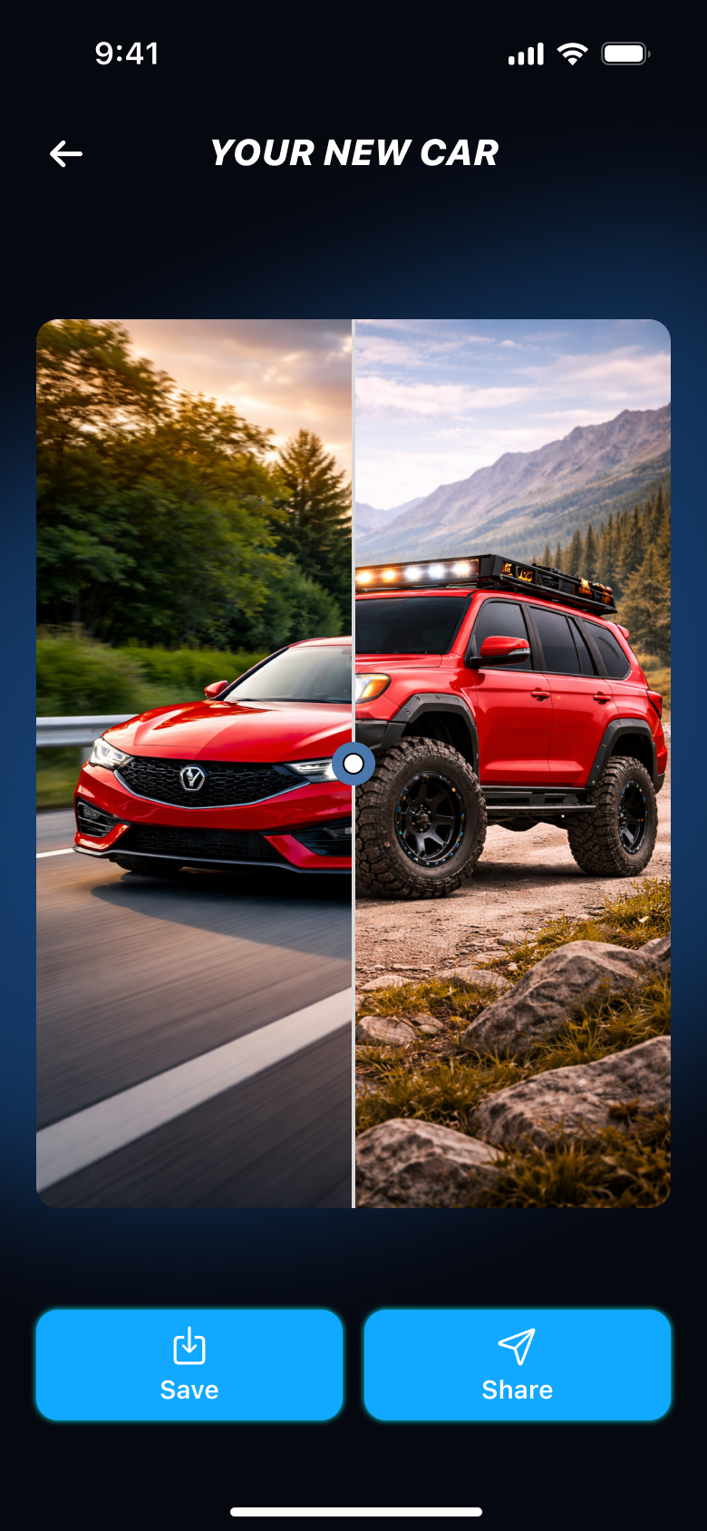 Before and after comparison screen